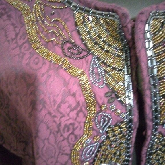 Chicos Womens Evening Jacket Purple Hook & Eye Beaded Scoop Lace Fancy L/2 - Picture 3 of 10